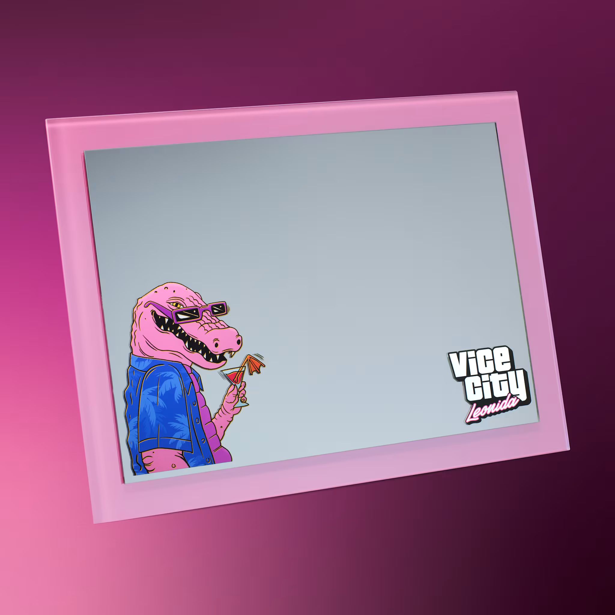 Espejo con pegatina de Macca el caimán y Vice City Leonida